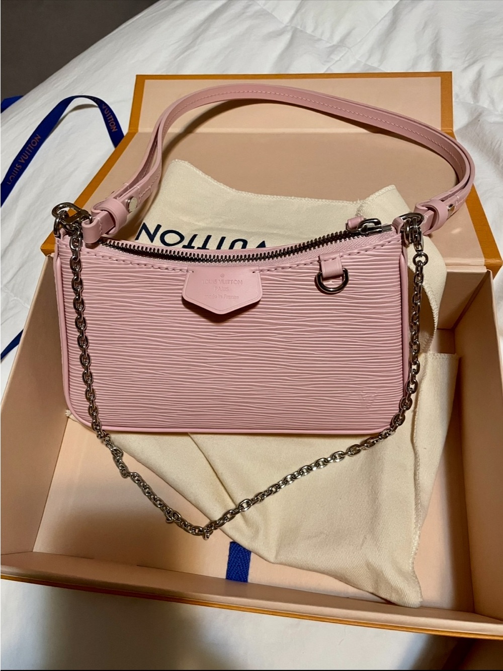 Authentic Louis Vuitton Pink Epi Leather Chain Shoulder Bag